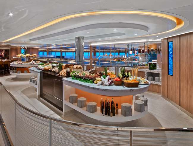 A view of The Colonnade dinning on a small ship cruise