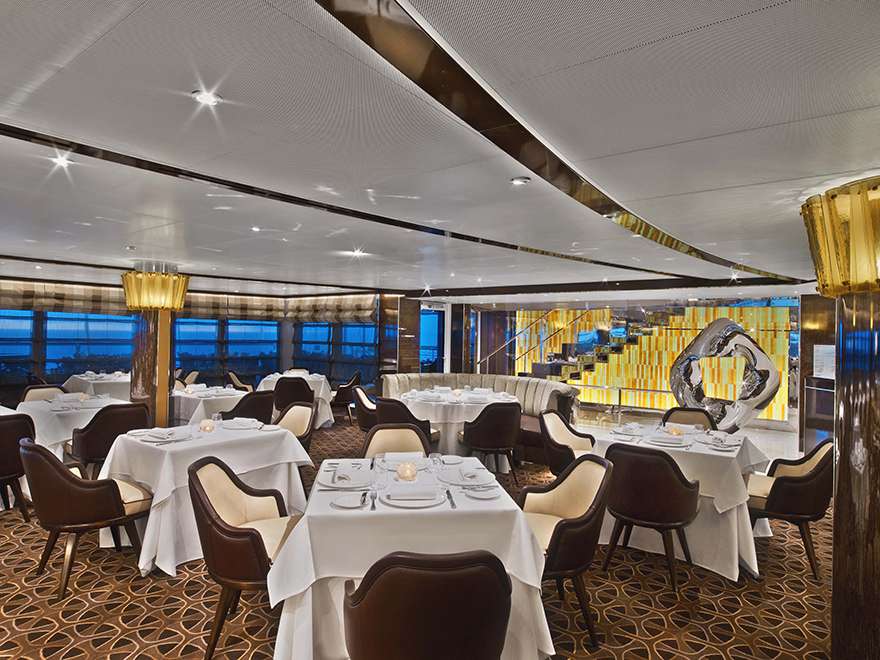 A view of the dining area in The Grill by Tomas Keller on a small ship cruise