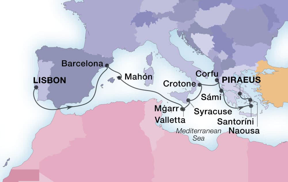 2022 15-Day Mediterranean & Greek Isles Voyage Map