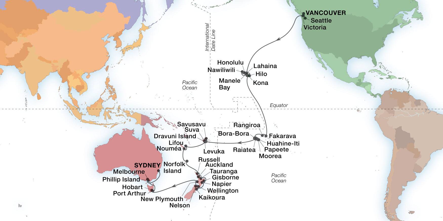 Grand Voyage Pazifik – Karte der Reiseroute