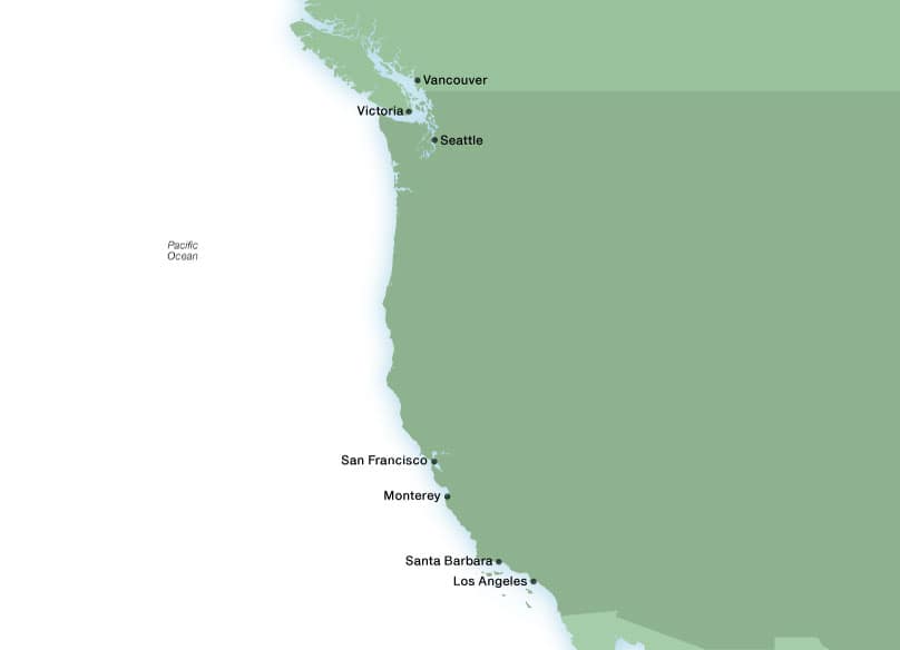 Hafenkarte von Seabourn für die Pazifikküste
