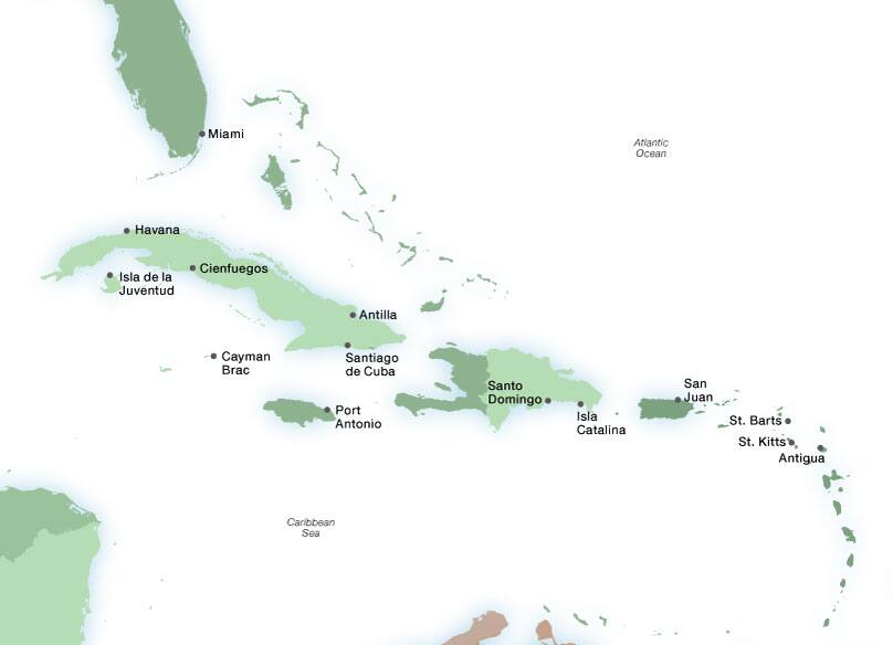 Seabourn's Cuba ports map