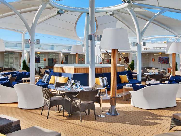 A view of The Retreat private cabanas on a small ship cruise