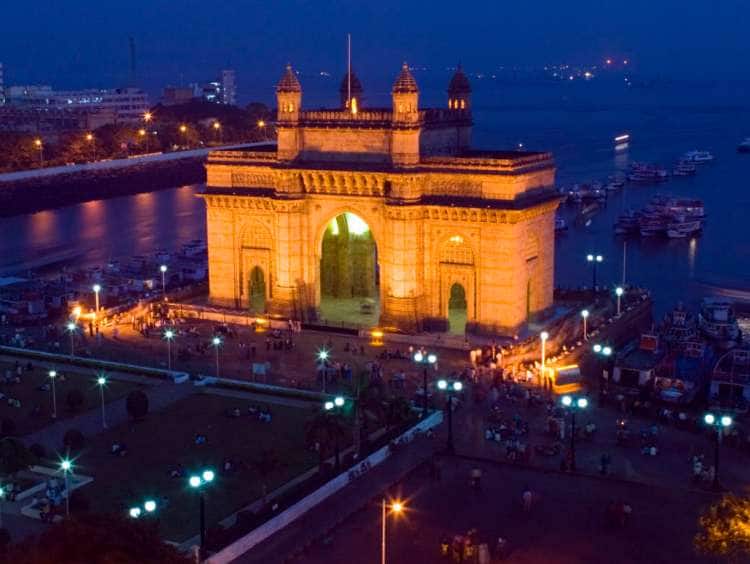 India, Mumbai, Bombay, Gateway of India Evening from Taj Mahal Hotel Balcony.
