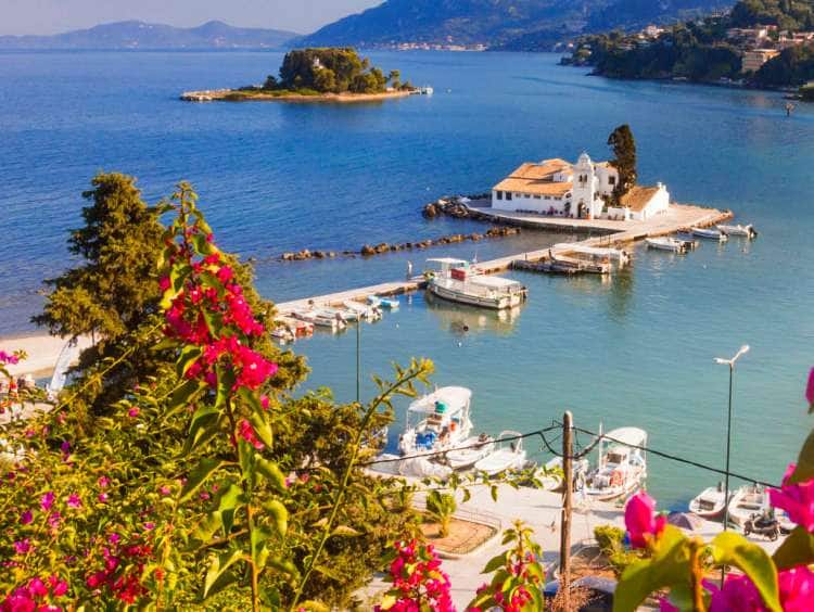 Greece, Ionian Islands, Corfu Island, Pontikonissi island, Mouse Island, Mediterranean sea, Ionian sea, Greek Islands, Kanoni, Vlacherna Monastery