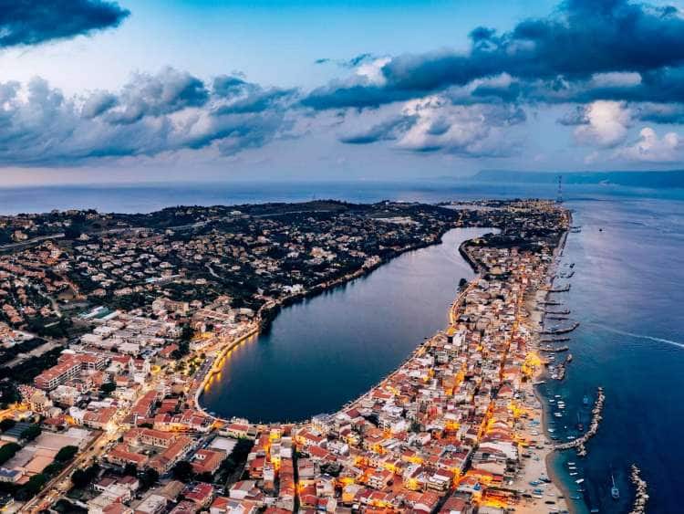 Aerial view of Messina, Italy, a port visited on an all-inclusive, luxury Seabourn cruise.