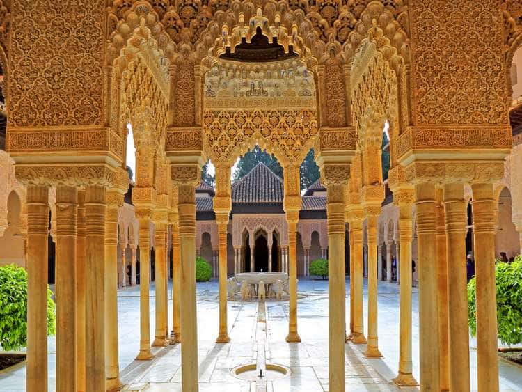 Arcades with View into the Court of the Lions at Alhambra Palace, Granada, Andalusia, Spain