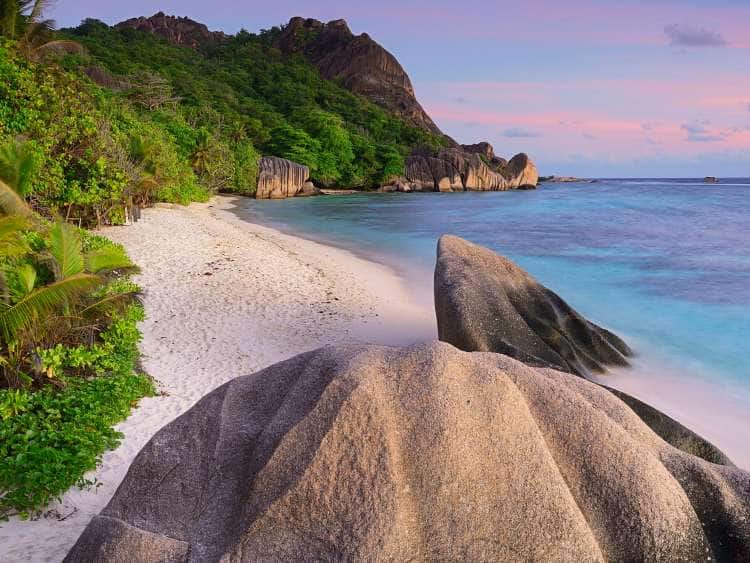 Seychelles, La Digue island, Granite Rocks on the Beach of Anse Source d'Argent