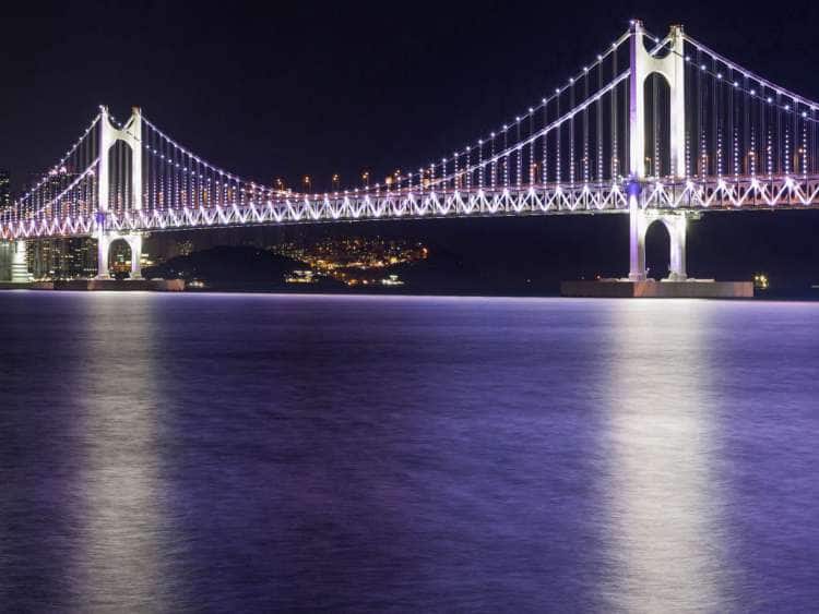 Korea, South Korea, Pusan-si, Pusan, Gwangan Bridge, view from Gwangalli Beach