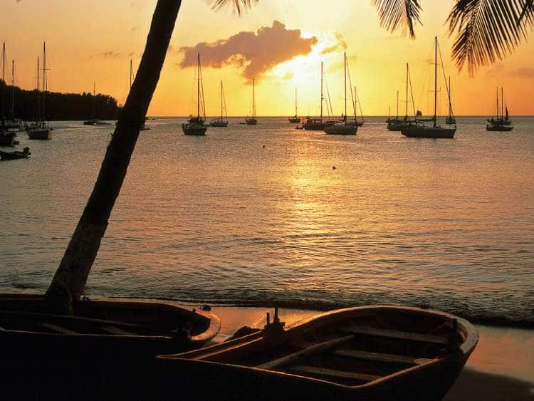 Guadeloupe, French West Indies, Caribbean, Deshaies, sunset.