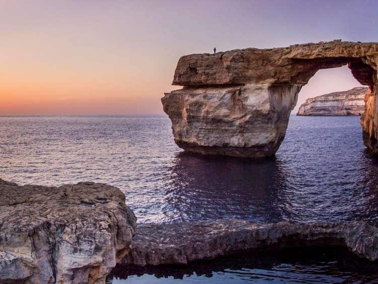 Sunset at Azure Window on Dwejra Point near San Lawrenz on the Island of Gozo, Malta