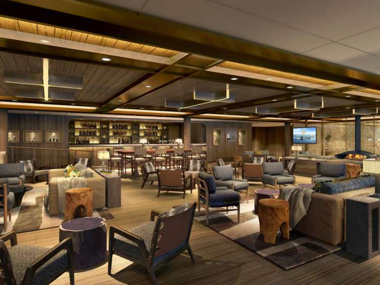 Rendering of new Expedition Lounge on board the ultra-luxury expedition ship Seabourn Venture