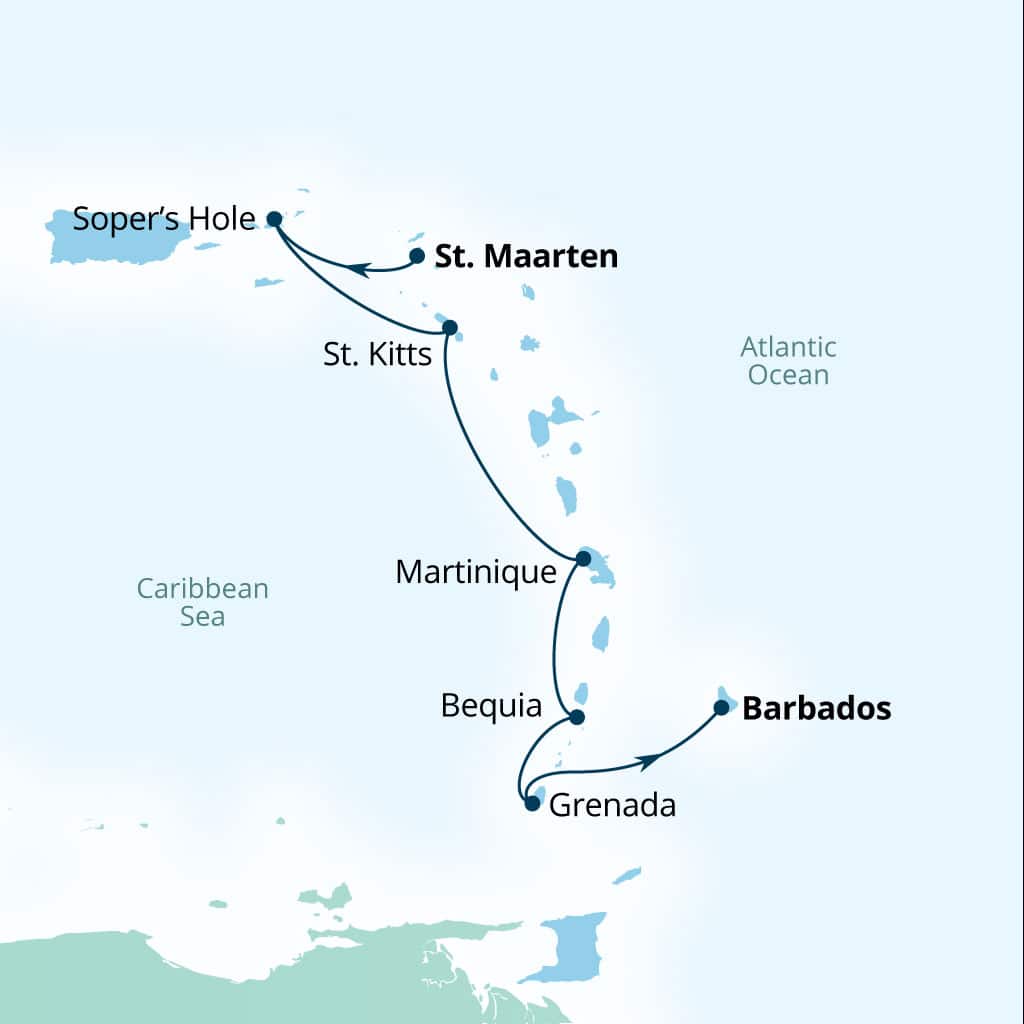 Itinerary map of 7-Day Yachtsman's Caribbean