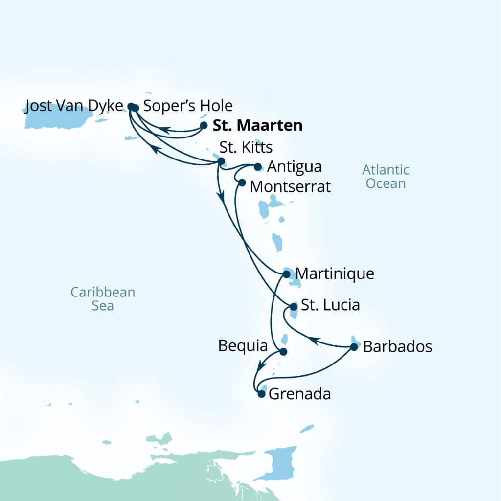 Itinerary map of 14-Day Gems Of The Caribbean
