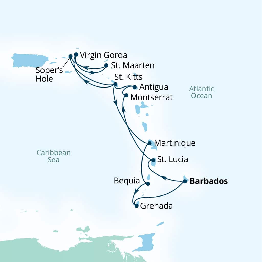 Itinerary map of 14-Day Exotic Caribbean In Depth
