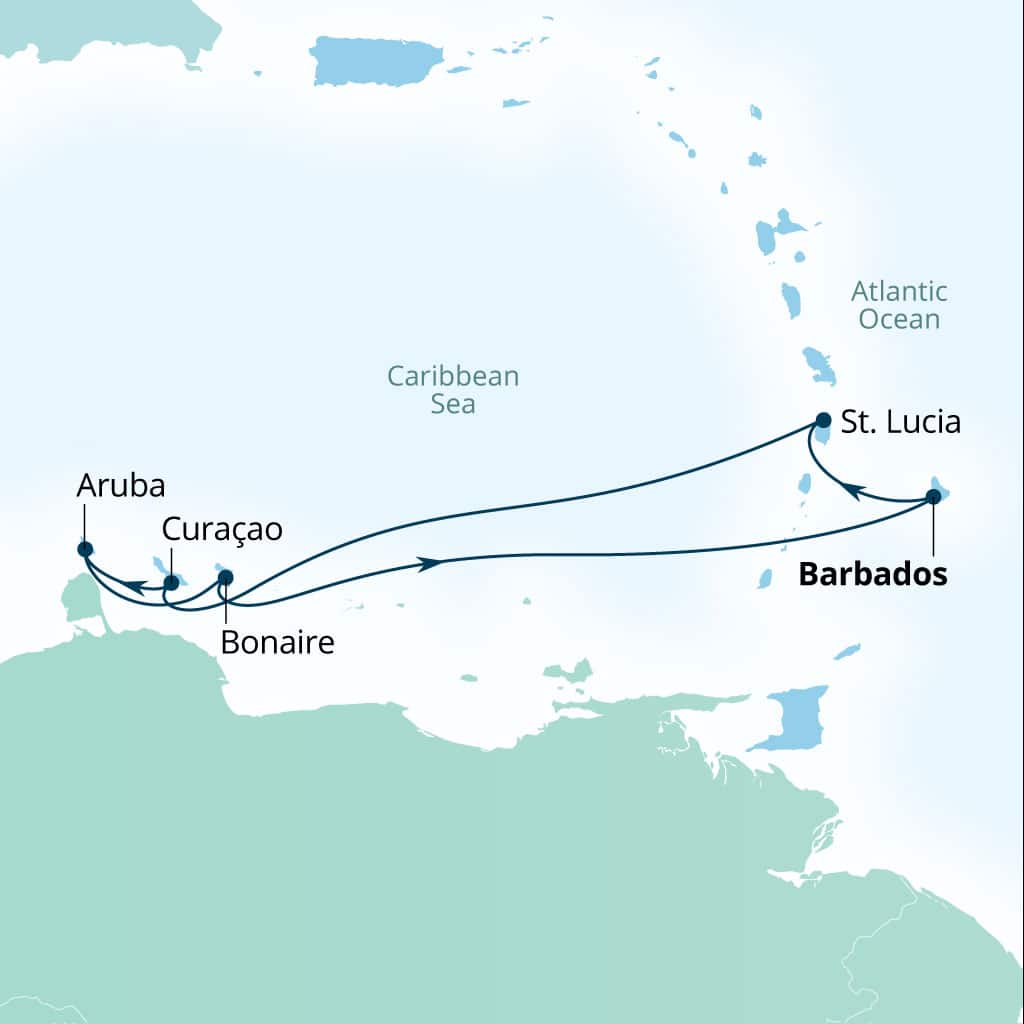 Itinerary map of 7-Day Treasures Of Aruba, Bonaire & Curacao