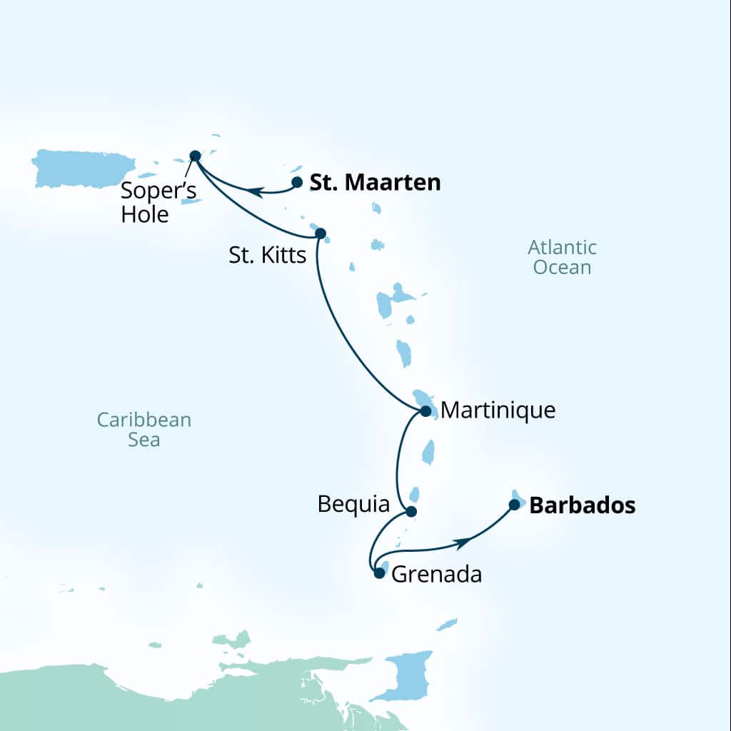 Itinerary map of 7-Day Yachtsman's Caribbean