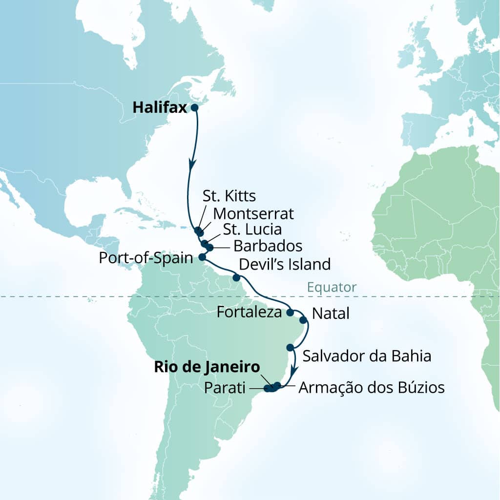 Itinerary map of 24-Day Southern Caribbean & South American Expedition