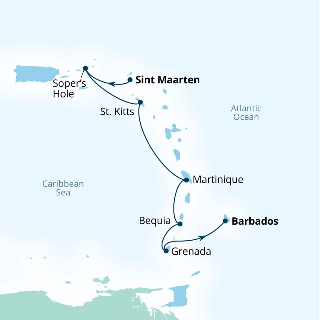 Itinerary map of 7-Day Yachtsman's Caribbean