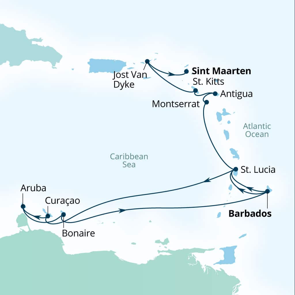 Itinerary map of 14-Day Yacht Harbors & Southern Island Discovery