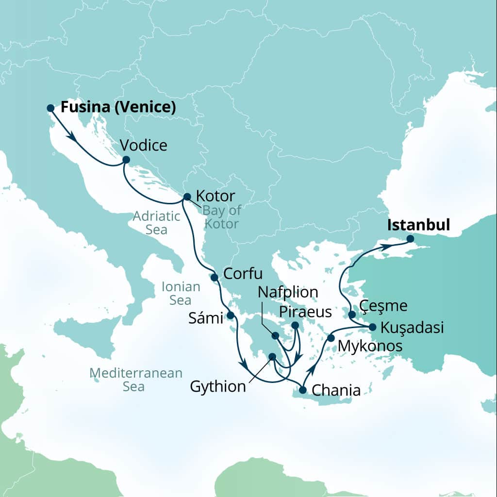 Itinerary map of 14-Day Adriatic, Greek Isles & Ephesus
