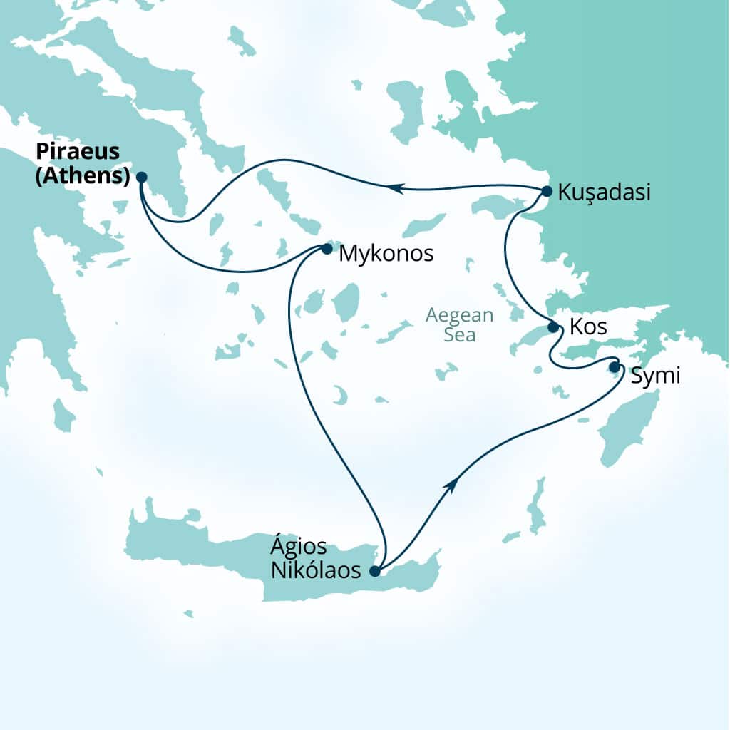 Itinerary map of 7-Day Ephesus & Greek Island Gems