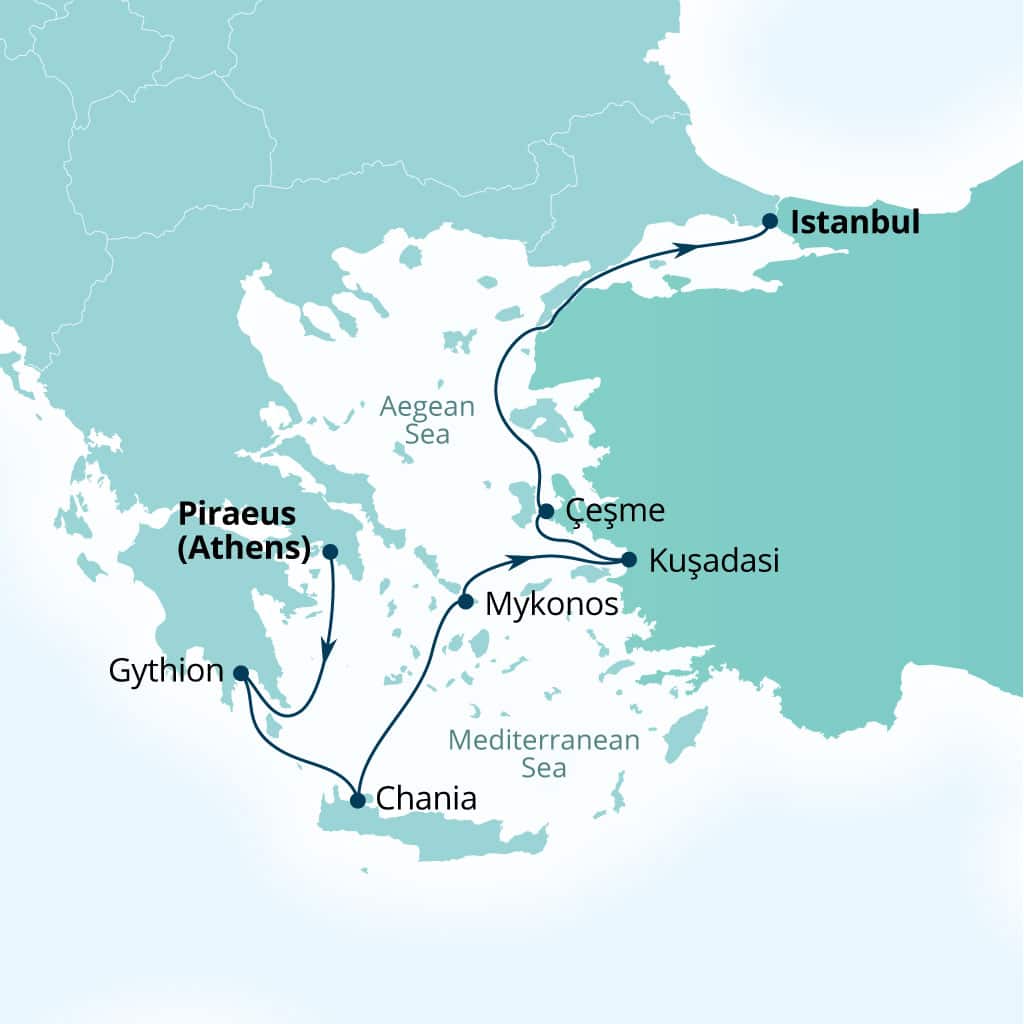 Itinerary map of 7-Day Greek Isles & Ephesus
