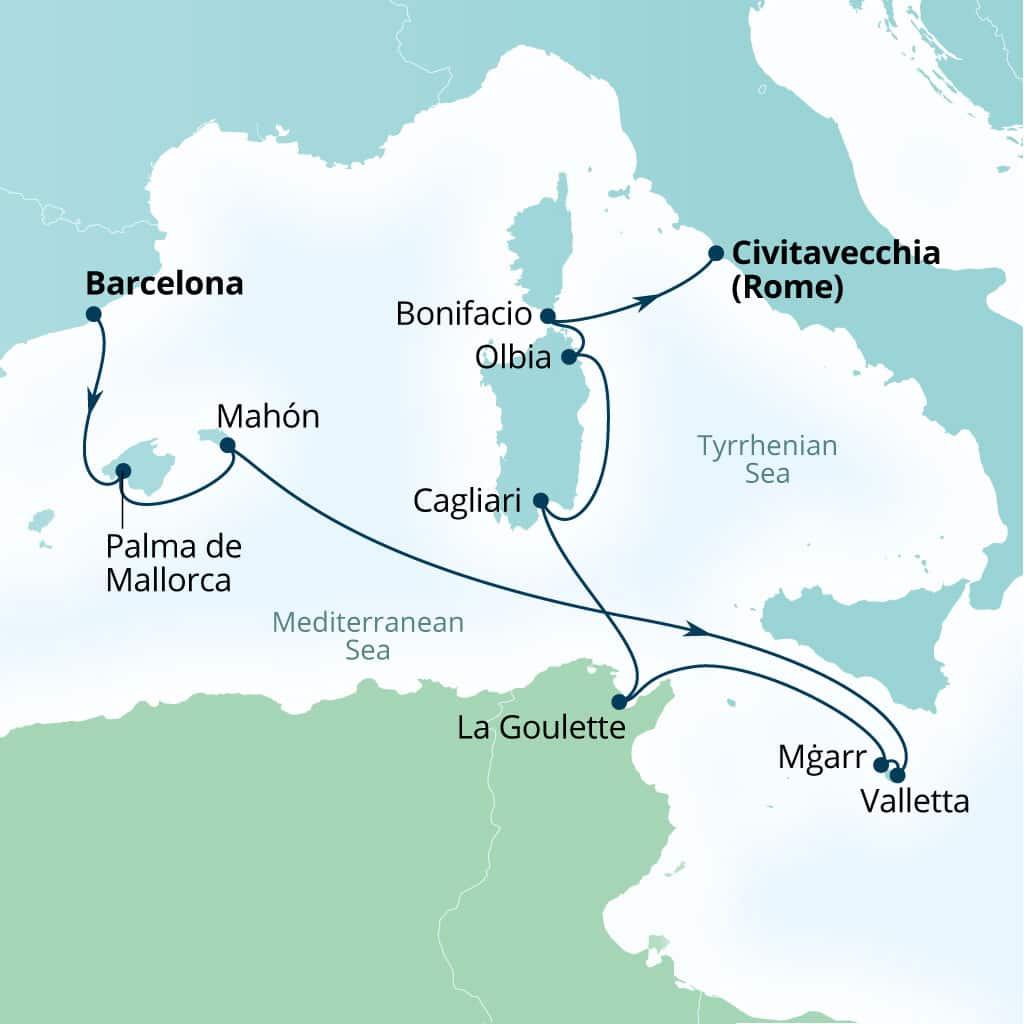 Map of itinerary 10-Day Mediterranean Jewels