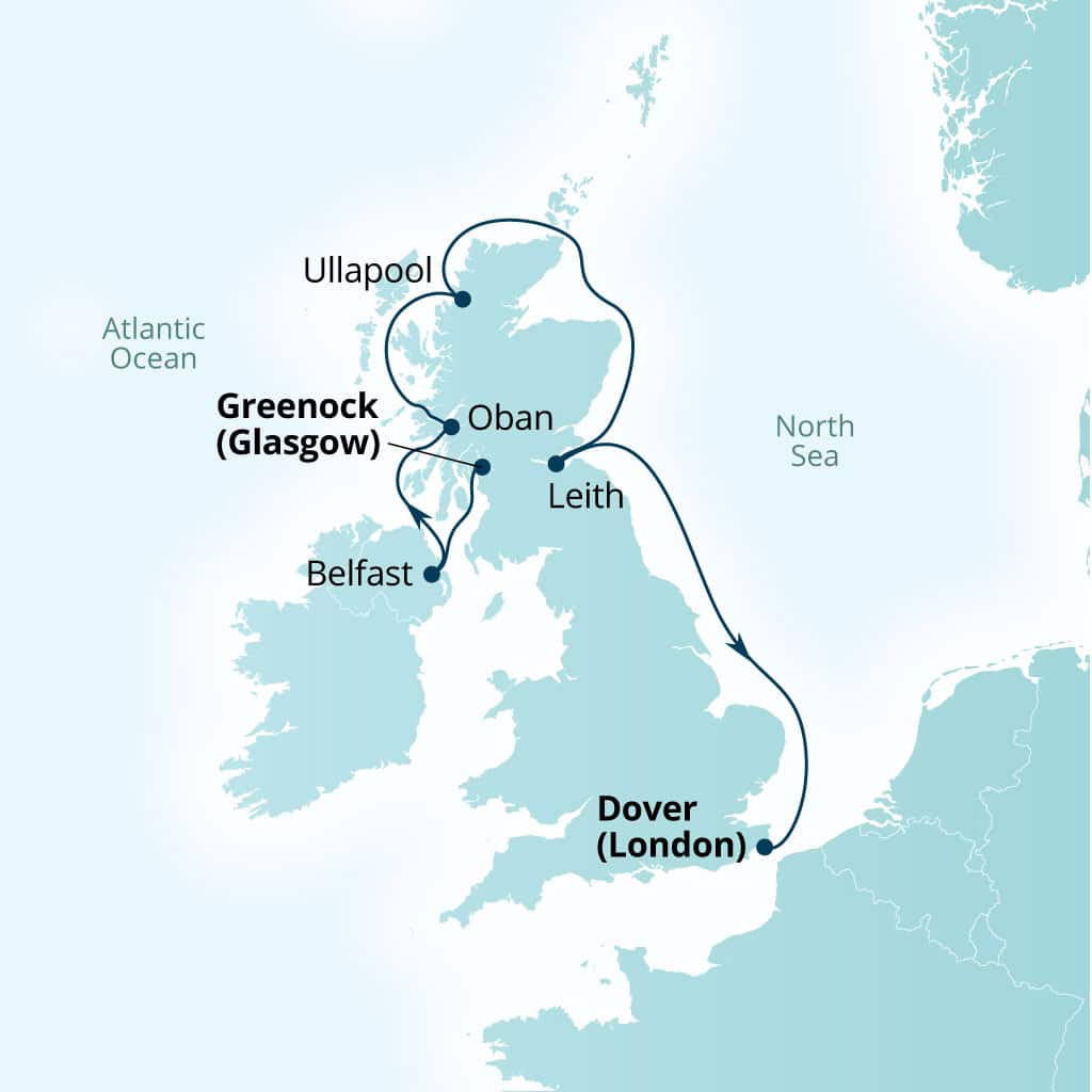 Itinerary map of 7-Day Scotland & Northern Ireland Explorer