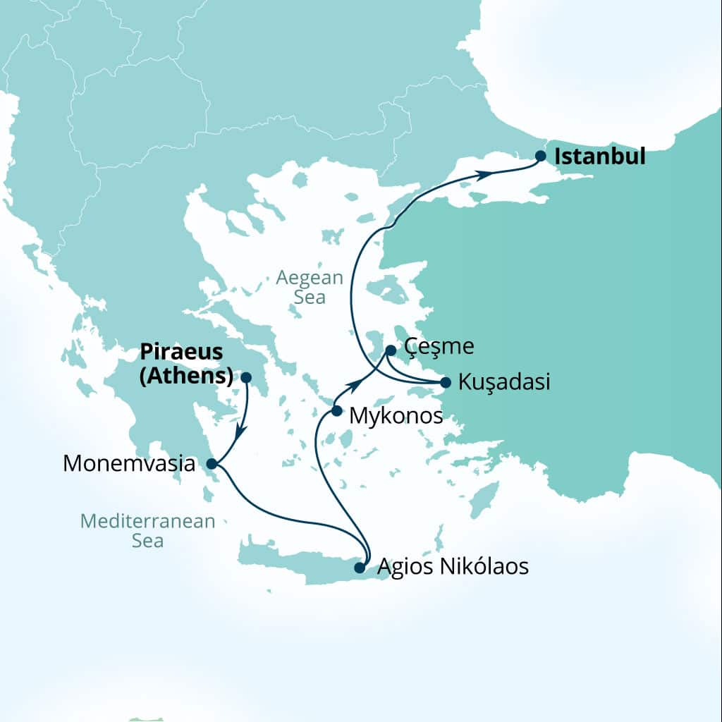 Itinerary map of 7-Day Crete, Mykonos & Ephesus