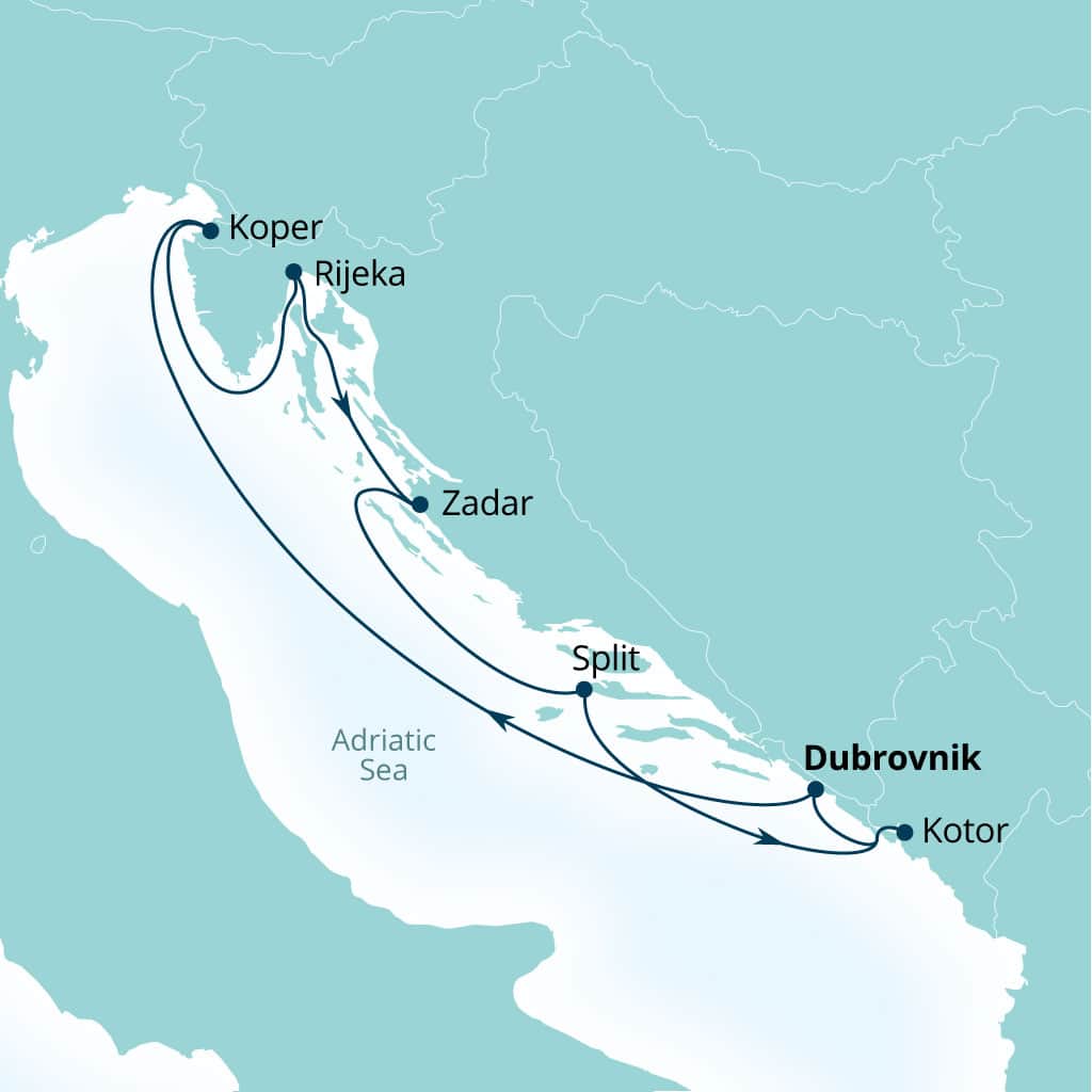 Itinerary map of 7-Day Slovenia, Croatia & Montenegro