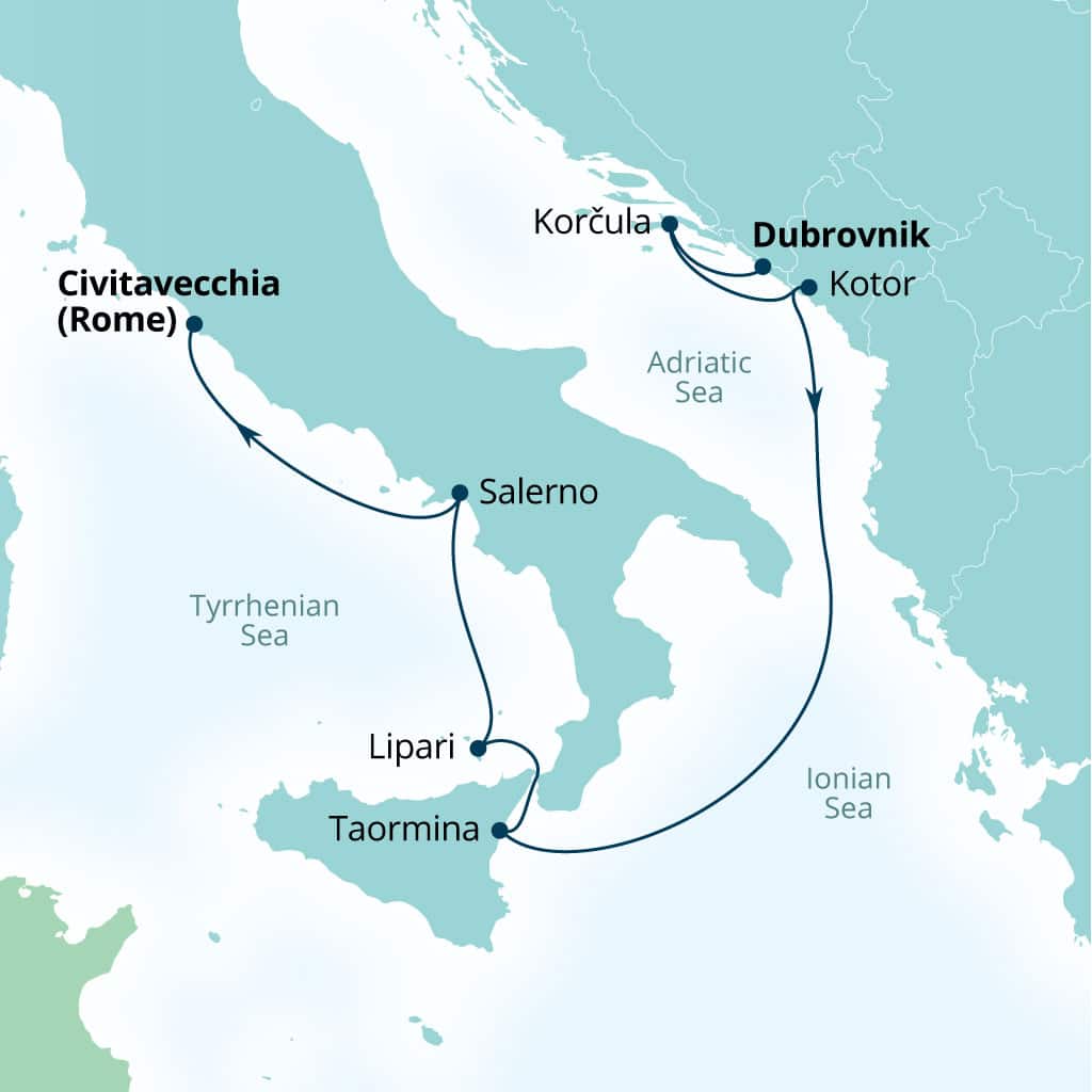 Itinerary map of 7-Day Croatia, Montenegro & Italy