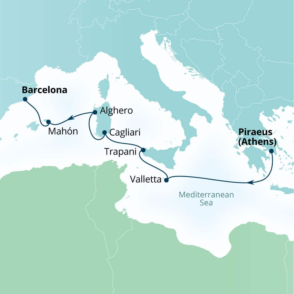 Itinerary map of 7-Day Malta, Italy & Spain