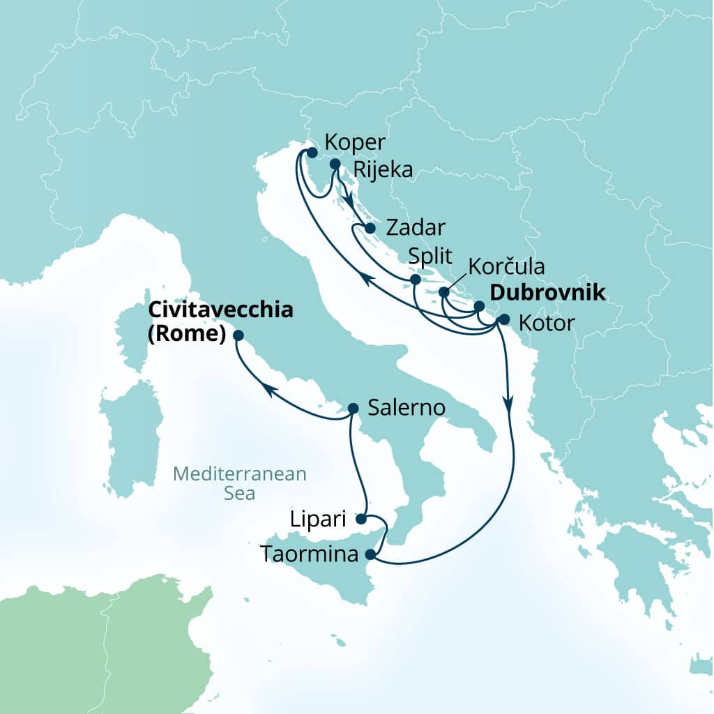 Itinerary map of 14-Day Slovenia, Croatia, Montenegro & Italy