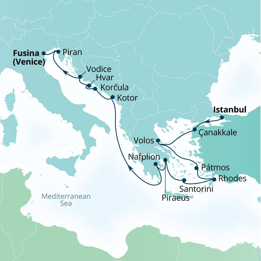 Itinerary map of 15-Day Hidden Gems Of Turkey, Greece, Croatia & Slovenia