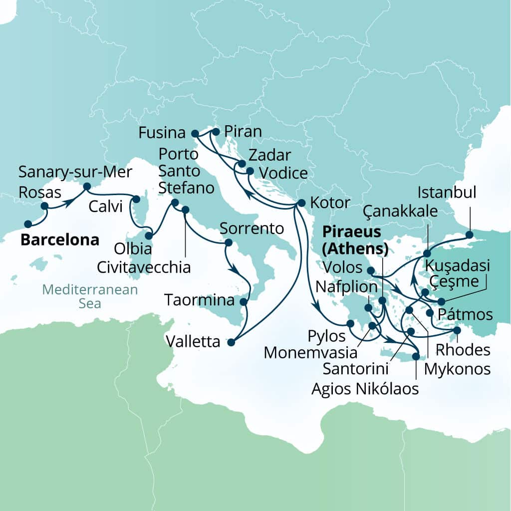 Itinerary map of 35-Day Ultimate Mediterranean: From Spain To Turkey