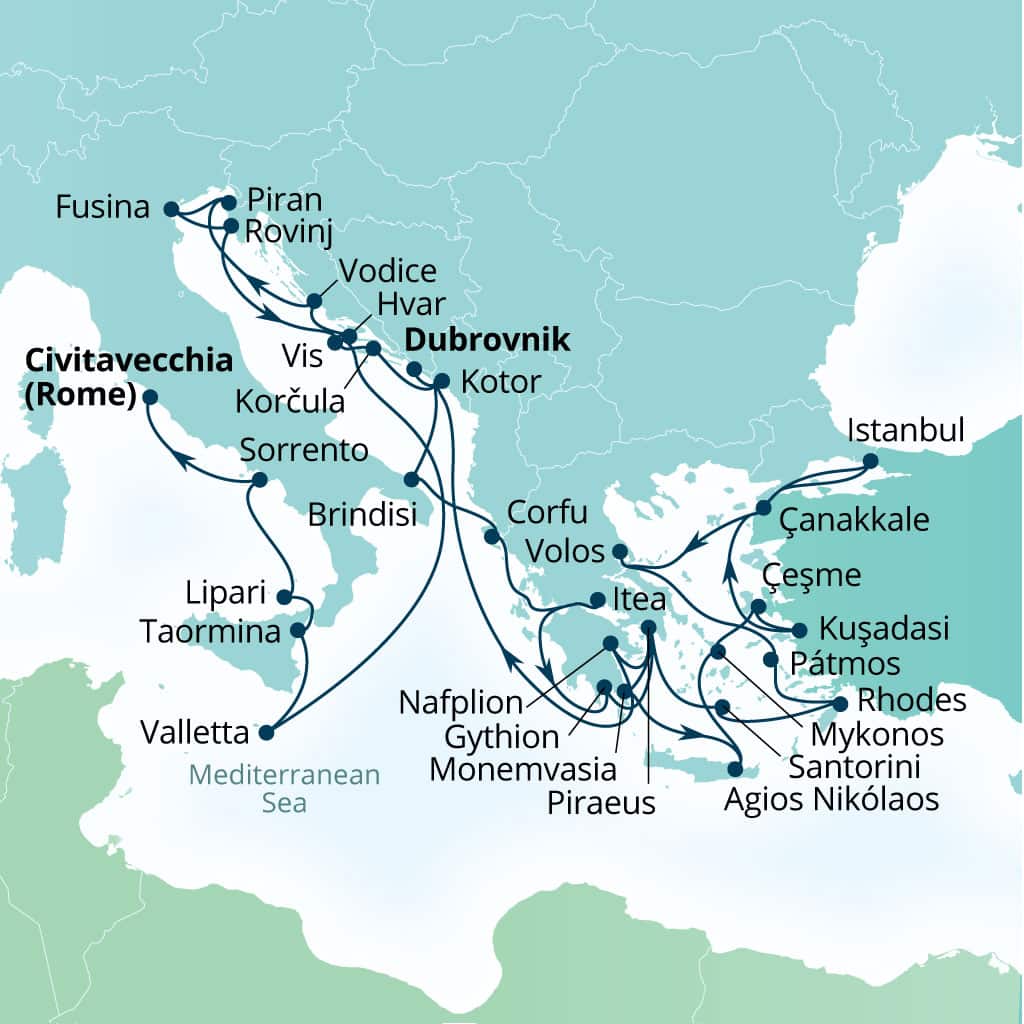 Itinerary map of 37-Day Ultimate Mediterranean: Italy & The Dalmatian Coast