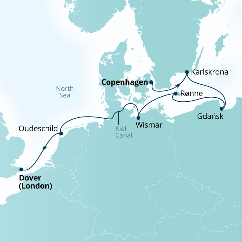 Itinerary map of 7-Day Sweden, Denmark & Kiel Canal