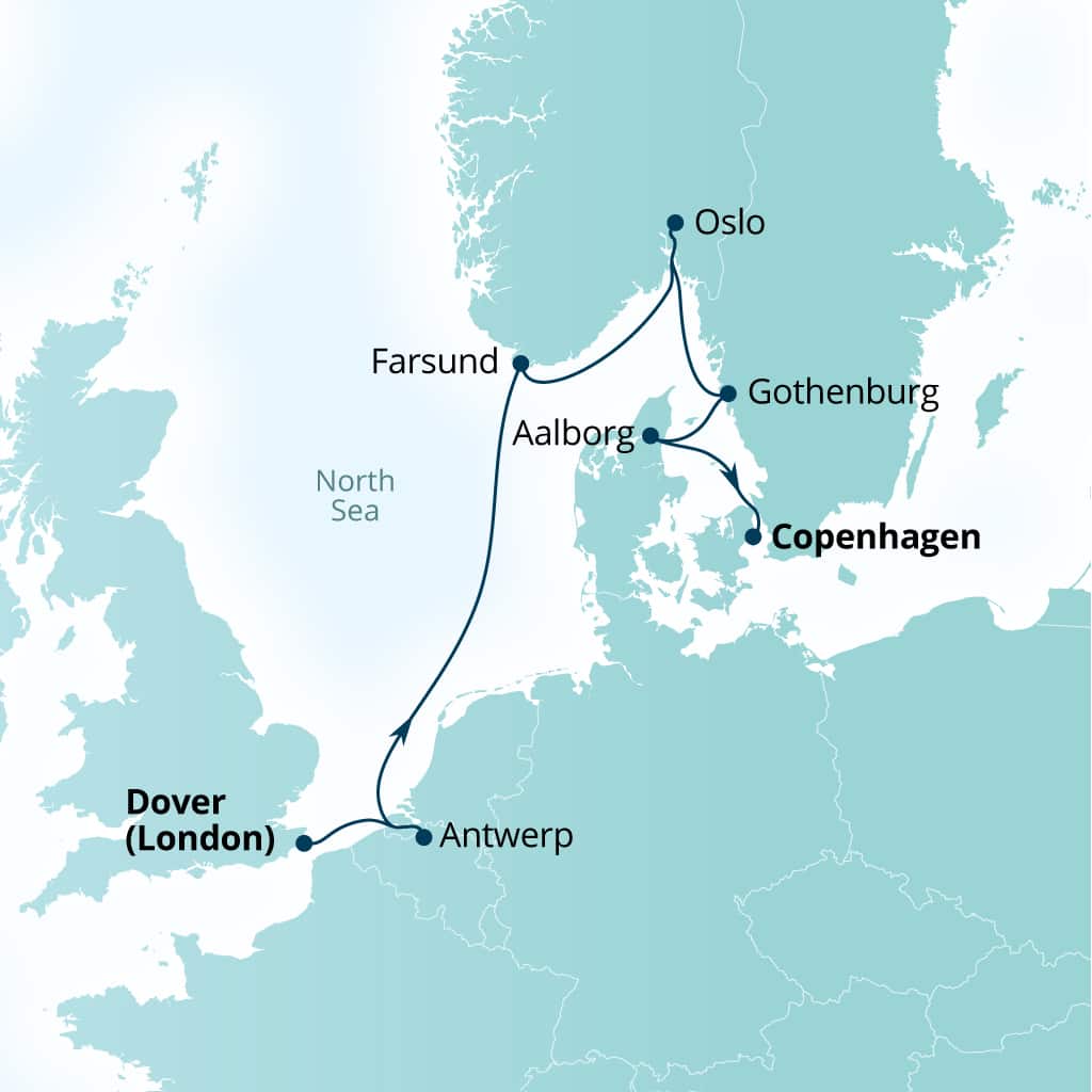 Itinerary map of 7-Day Sweden, Norway, Denmark & Belgium
