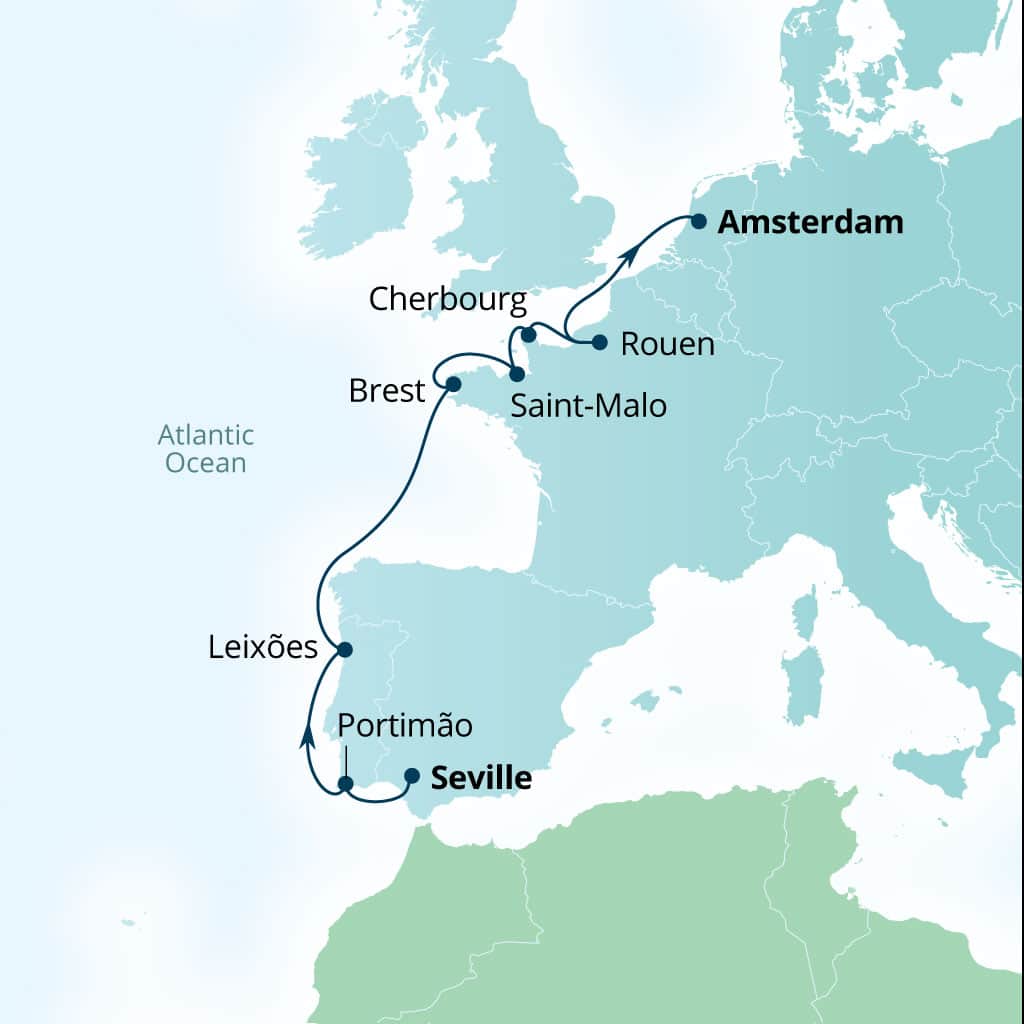 Itinerary map of 10-Day Spanish And French Coasts