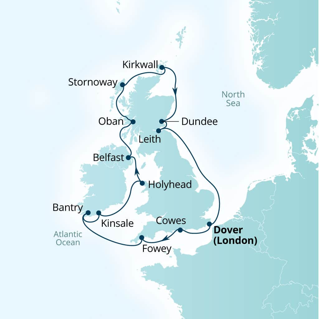 Itinerary map of 14-Day Jewels Of The British Isles