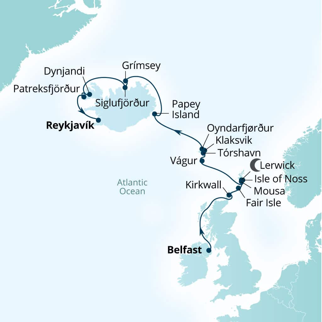 Itinerary map of 14-Day Wild Isles Of The North Atlantic