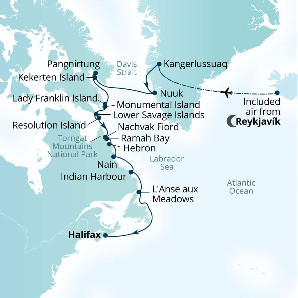 Itinerary map of 15-Day Wild Labrador Coast: Missions, Fjords &  Wilderness