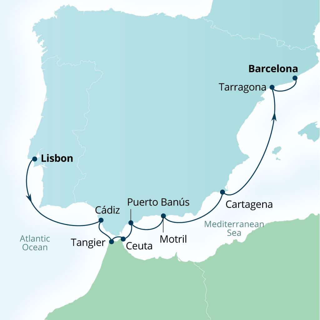 Itinerary map of 9-Day Andalusia & Spanish Riviera Gems