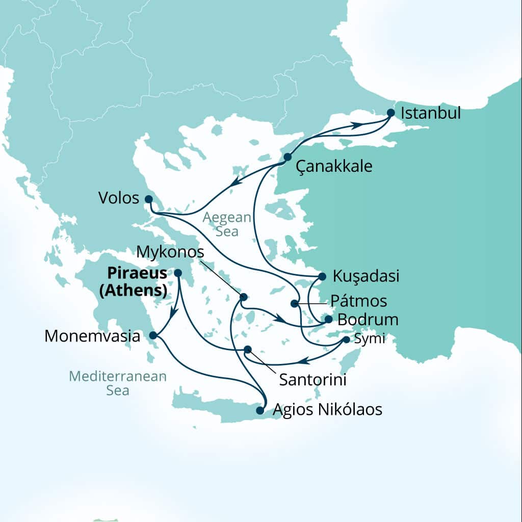 Itinerary map of 14-Day Crete, Evening At Ephesus & Aegean Yacht Harbors