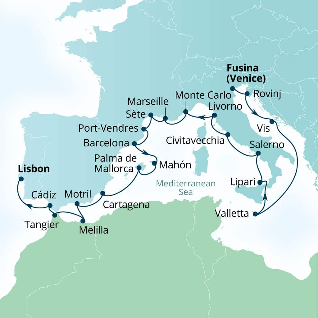 Itinerary map of 23-Day Exploring Dalmatian Gems, France & Spain