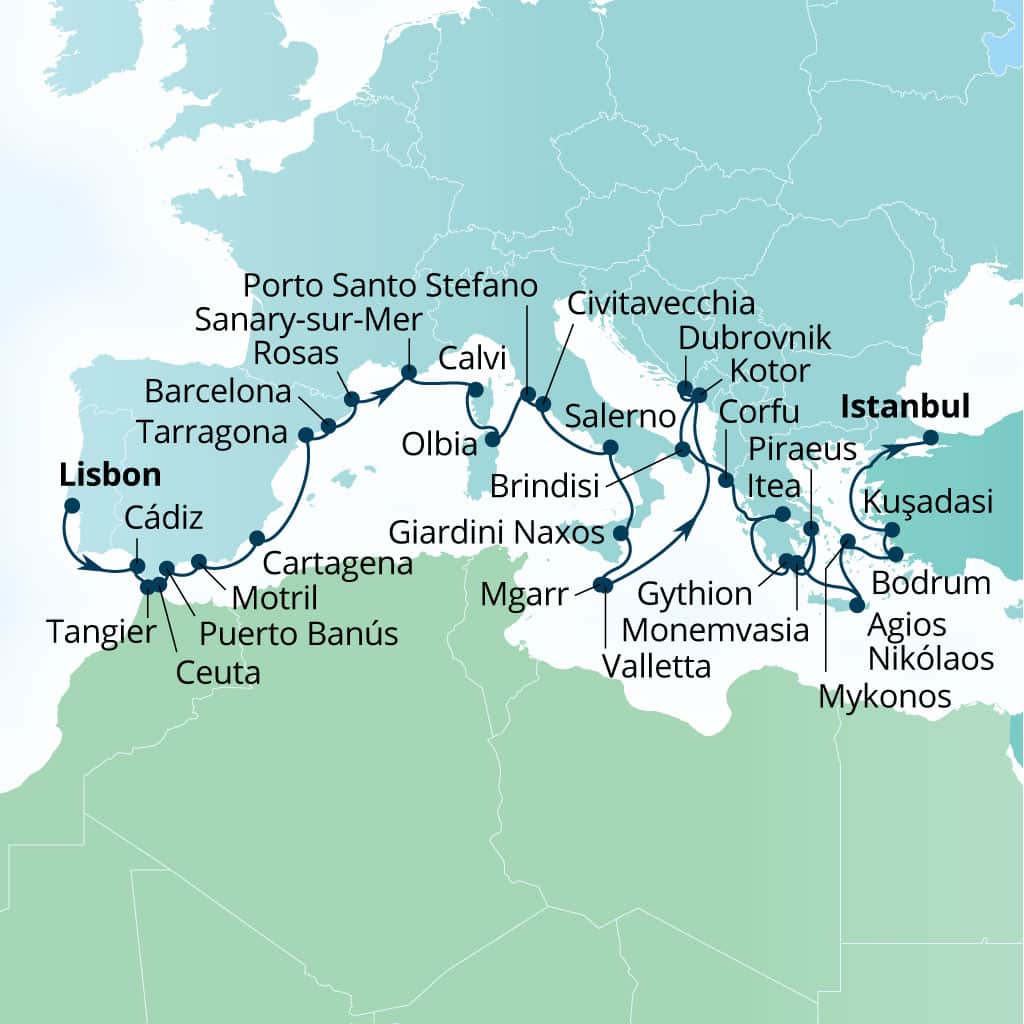 Itinerary map of 37-Day Mediterranean Exploration & Evening At Ephesus