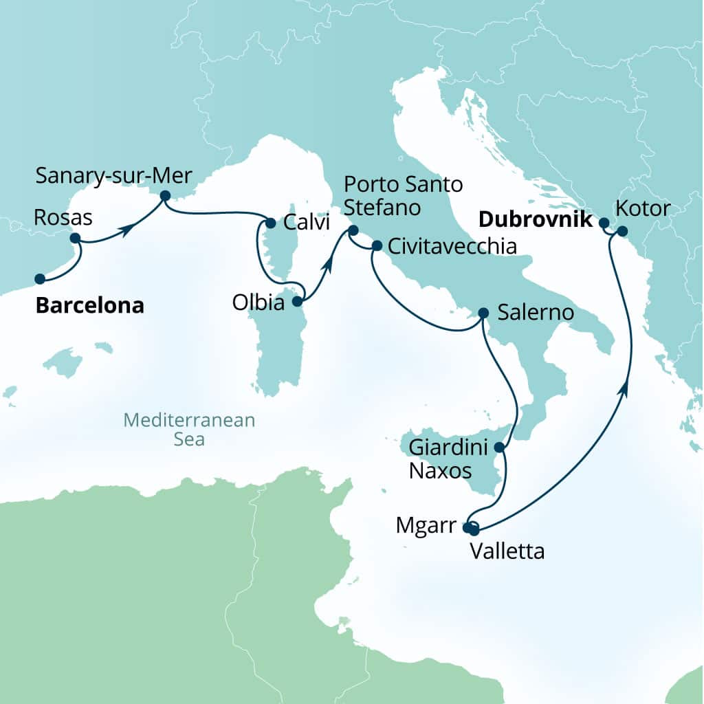 Itinerary map of 14-Day Exploring French Yacht Harbors & Mediterranean Isles