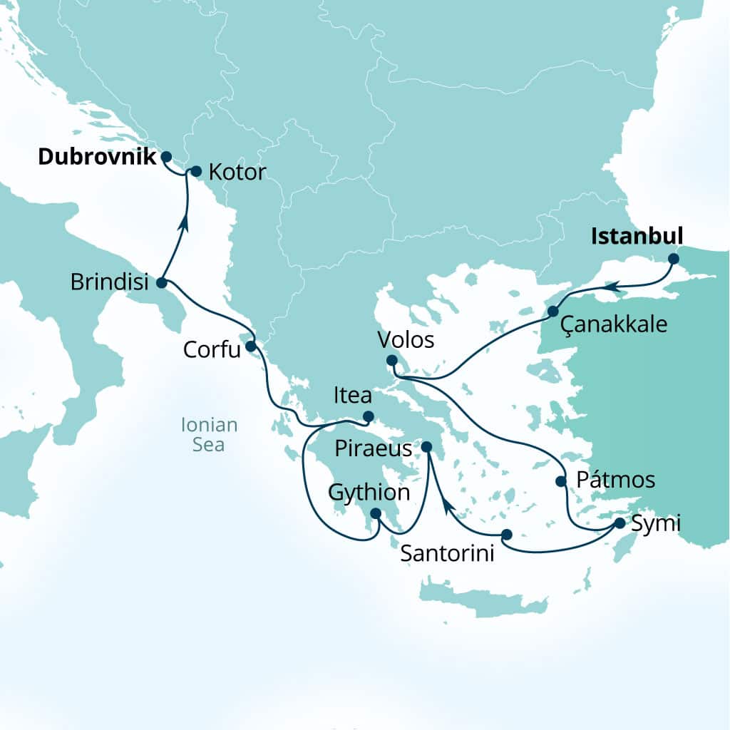Itinerary map of 14-Day Hidden Gems Of Greece, Montenegro & Italy
