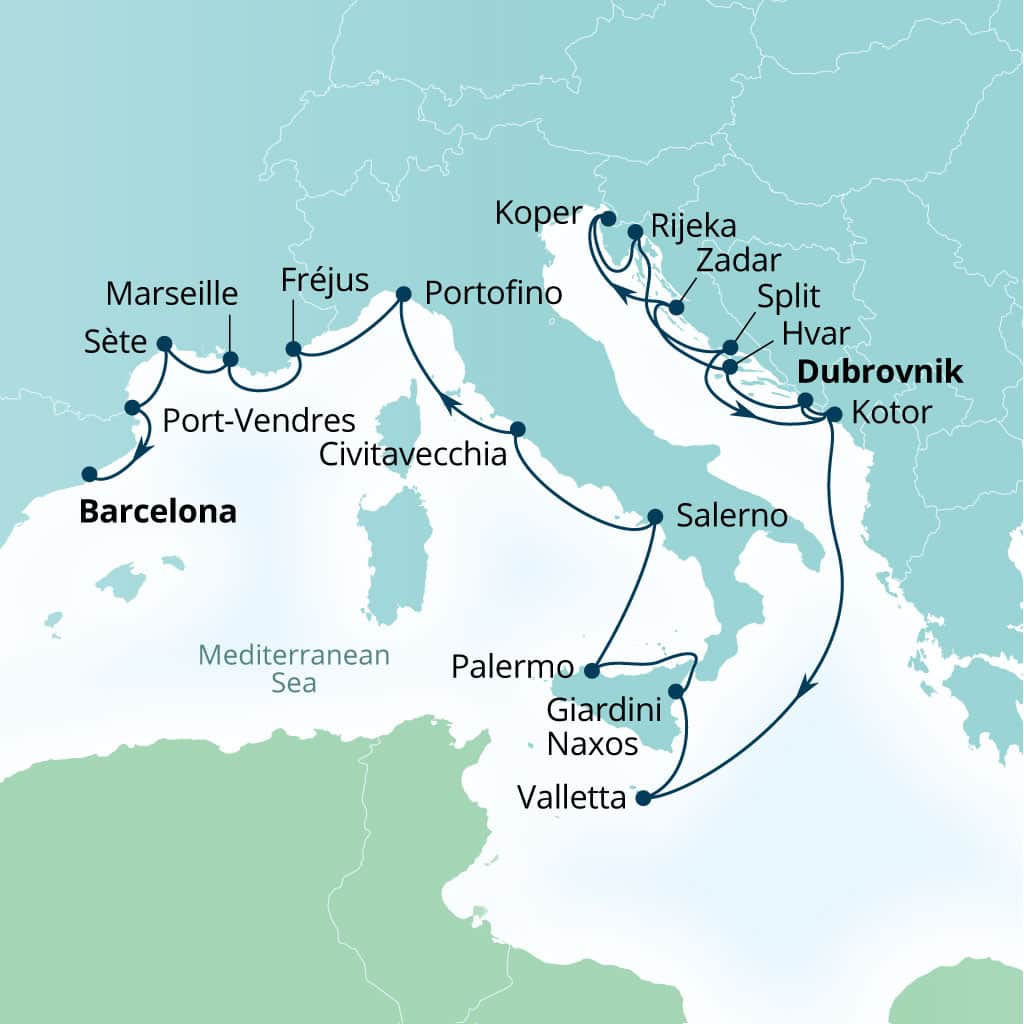 Itinerary map of 21-Day Exploring The Dalmatian Coast & Southern France